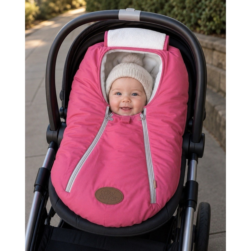 Cozy Cover Infant Carrier Cover Pink & White Fleece Double Zipper Protects